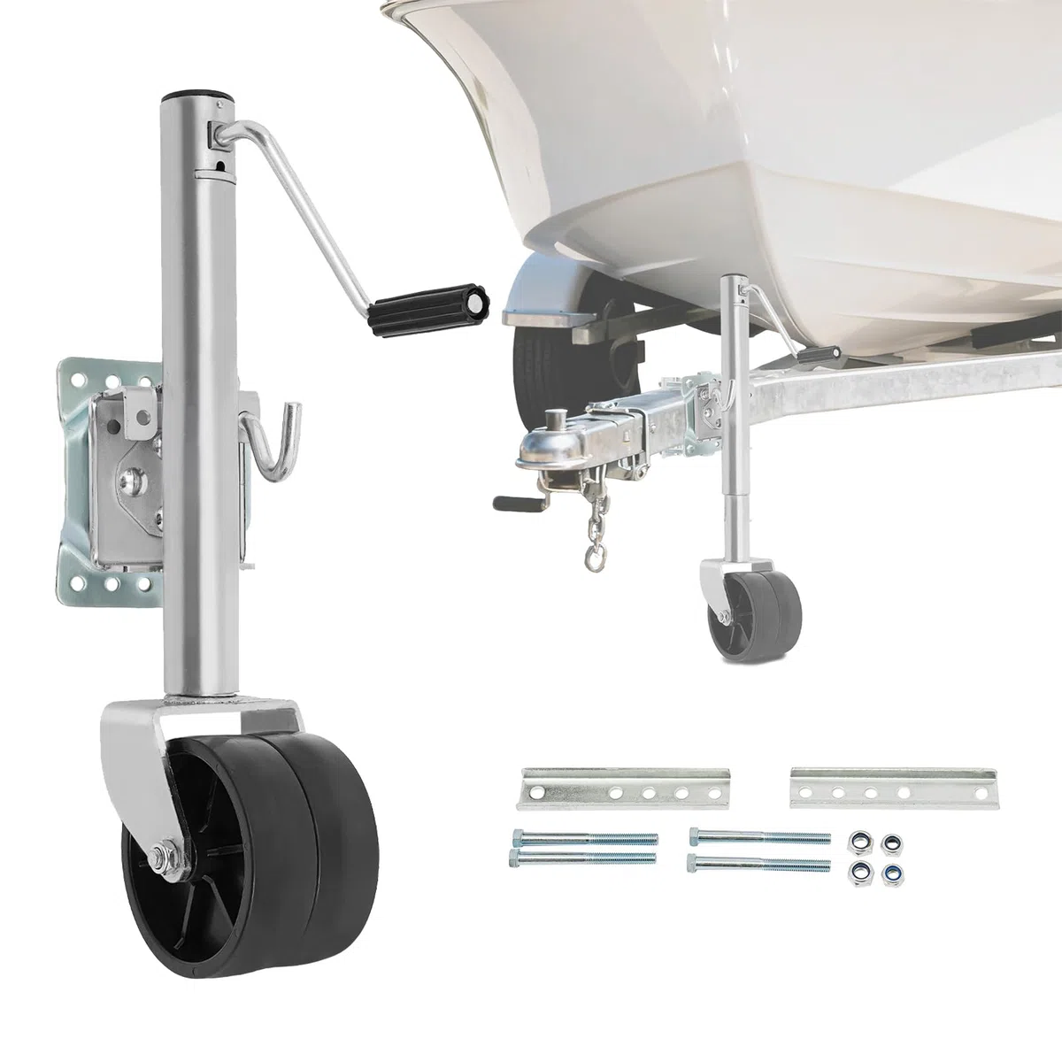 Stützrad Anhänger 680KG, 6 Zoll Doppelrad-Anhängerheber, Ø 57mm Stützrad für Anhänger, Stützrads Halterung mit Räder, Stützräder für Hänger, Wohnwagen & Pferdeanhänger