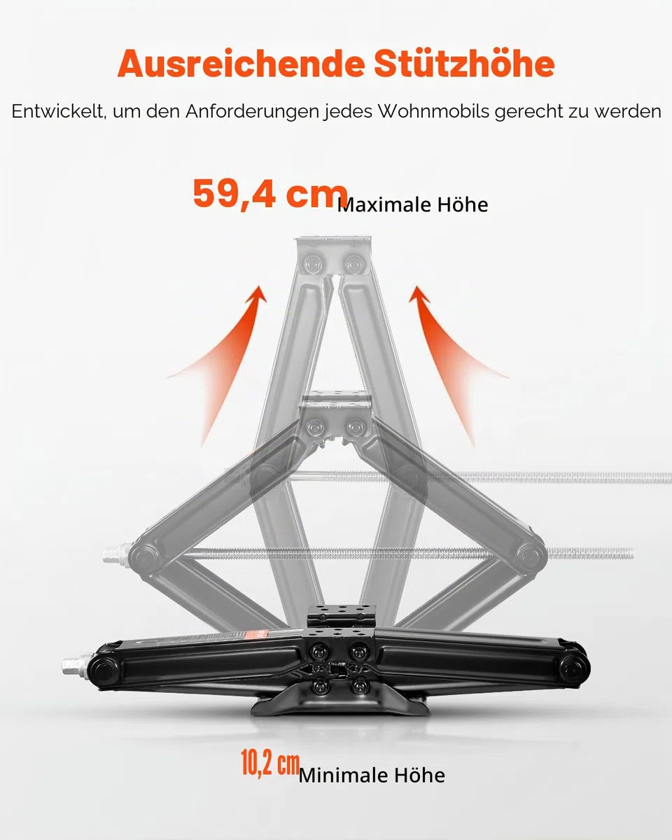 VEVOR RV Wohnwagen Scherenwagenheber Wagenheber (2268 kg belastbar) mit Kurbel & Sockel & Blase Ebenen (2 Stk.) Stabilisator Nivellierung 103-595 mm Hubhöhe Stabilisatorwagenheber
