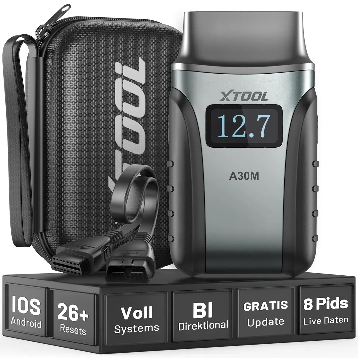 XTOOL A30M OBD2 Diagnosegerät Set, Bidirektionales Kabelloses Diagnosegerät Auto, Vollsystem, KI-Unterstützung, 26+ Resets, Öl ABS BMS DPF, 8-PID Live-Daten für iOS/Android, Lebenslange Update, CAN FD
