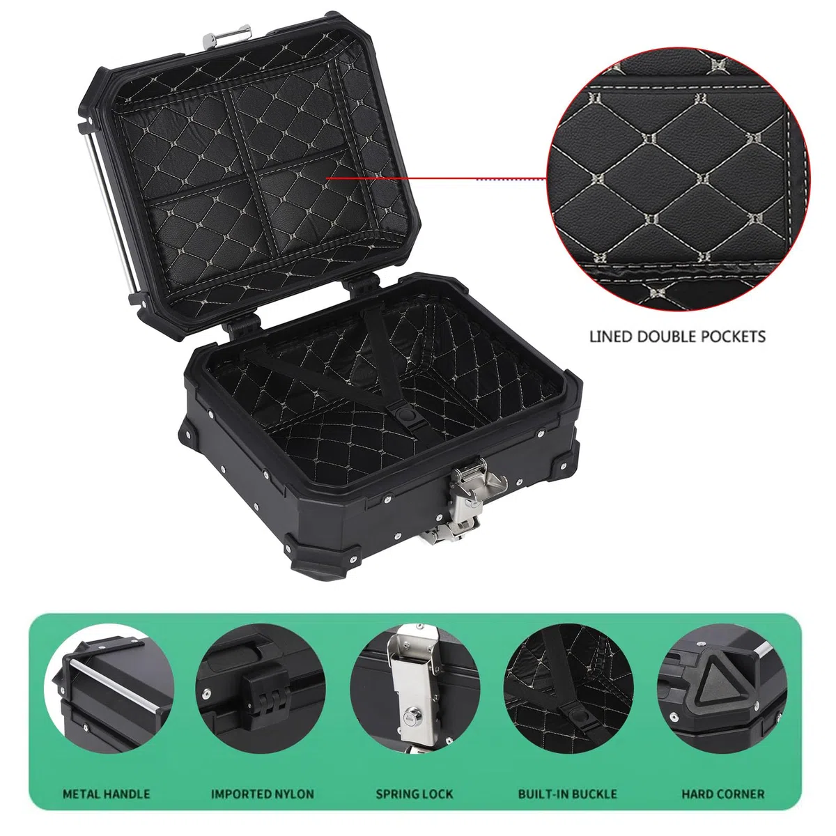 25-Liter-Motorrad-Topcase, 25-Liter-Heckkoffer aus Aluminiumlegierung mit Sicherheitsschloss, Universelle Motorrad-Gepäckträgerbox, KofferraumHeckbox für Helm, Regenmantel