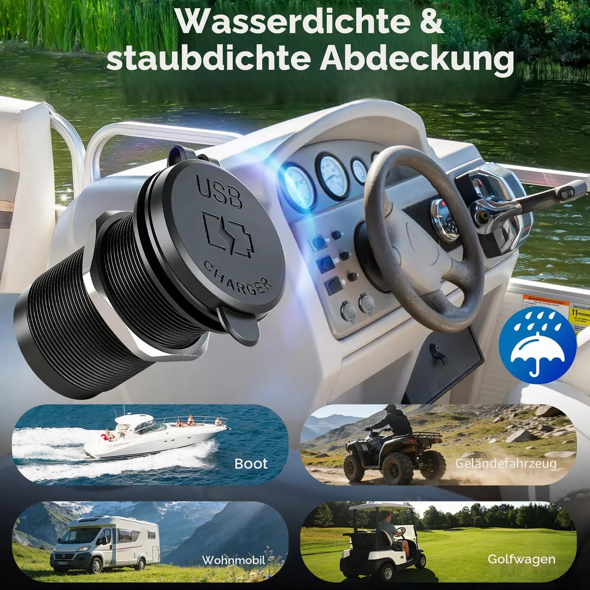 acegoo 12V USB C Steckdose 100W PD & 18W QC, Wohnmobil Auto USB Dose Buchse 12 Volt KFZ Wasserdicht Laptop Einbau Ladegerät für Camper Auto Motorrad Boot LKW Wohnwagen (1 Stück)