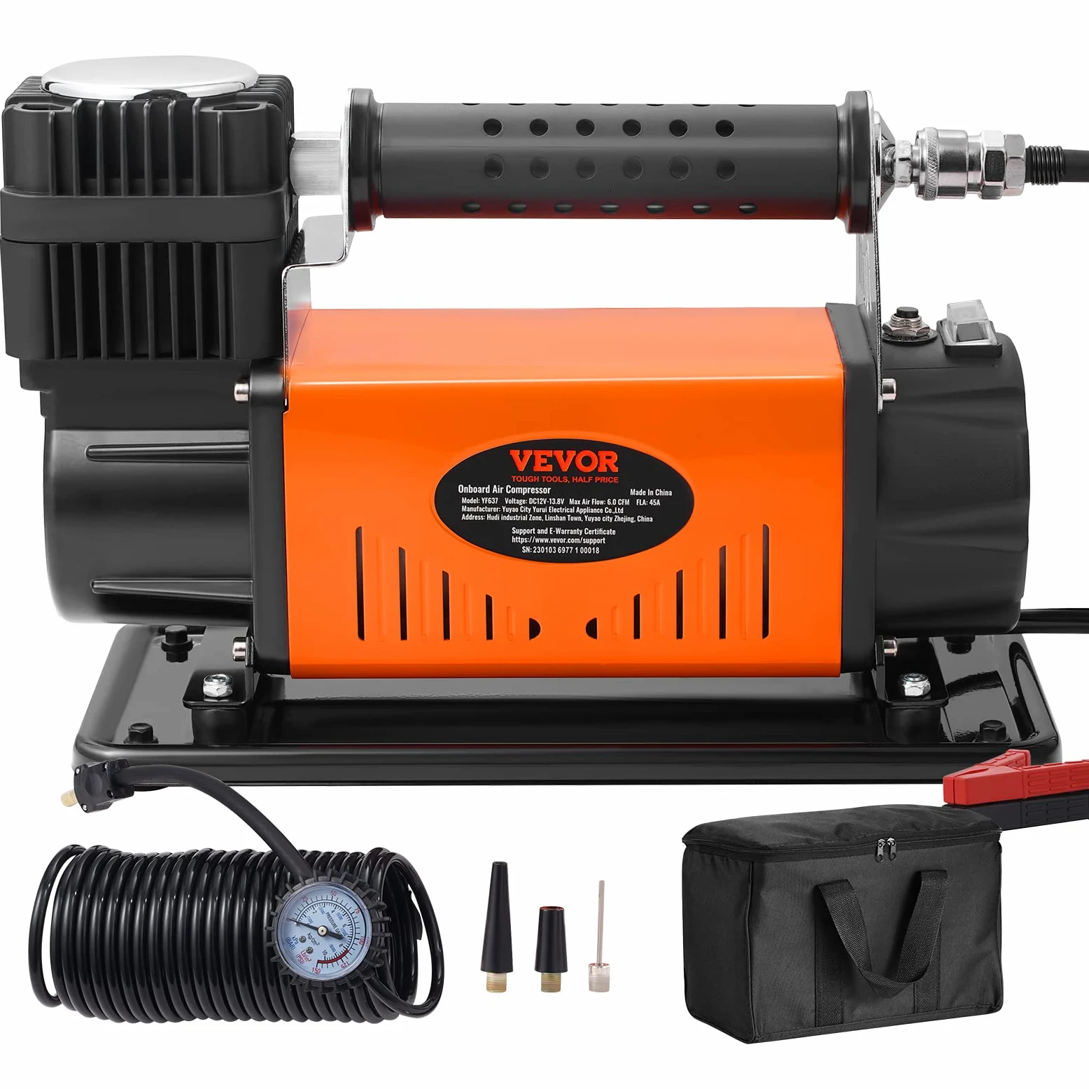 VEVOR 12V Auto-Kompressor 150PSI Luftkompressor 6CFM(170L/Min) Auto Reifenfüller mit Wärmeschutz Luftpumpe inkl. 3m Netzkabel und 6m Luftschlauch Ideal für LKW SUV RV Schlauchboote usw.