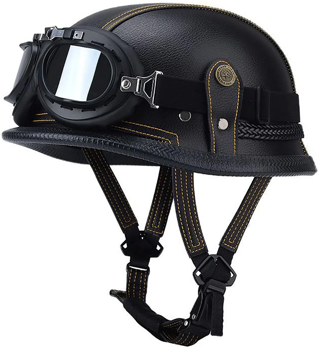 Halbschalenhelm ECE Zertifiziert, Jethelm Retro, Vintage Motorrad Helm, Scooter-Helm, Offenem Helm, mit Brille Halbhelm für Männer Frauen,Black 03,M