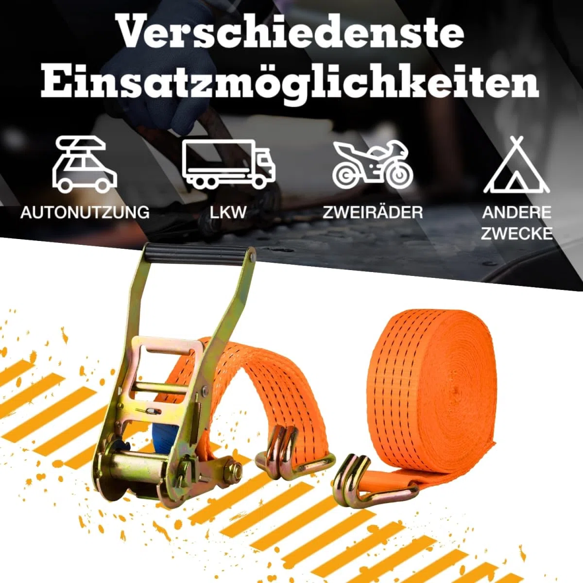Safetytex Spanngurt zweiteilig 5t 12m 2500kg 5000 kg daN Zurrgurte 2teilig LKW Anhänger 5 to 12 Meter (4 Stück)