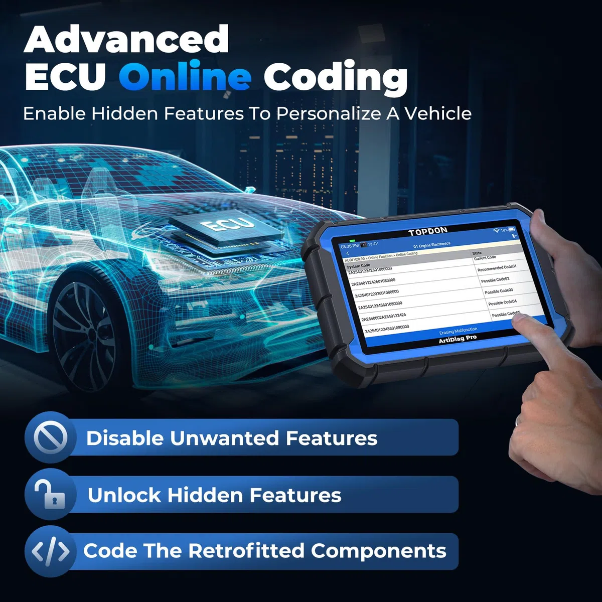 TOPDON Diagnosegerät Auto ArtiDiag Pro V2.0, Online-Codierung&Bidirektionale Steuerung, Vollständige Systemdiagnose auf OE-Ebene, 35+Servicefunktionen, 2 Jahre kostenloses Update