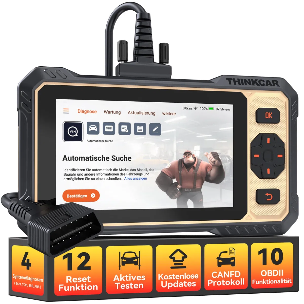 OBD2 Diagnosegerät, ThinkScan 662 Diagnosegerät Auto Mit 12 Reset-Funktion + 4 Systemdiagnose (ECM/TCM/SRS/ABS), Auto Diagnosegerät Für Aktives Testen, CANFD-Protokoll, Kostenlose Updates