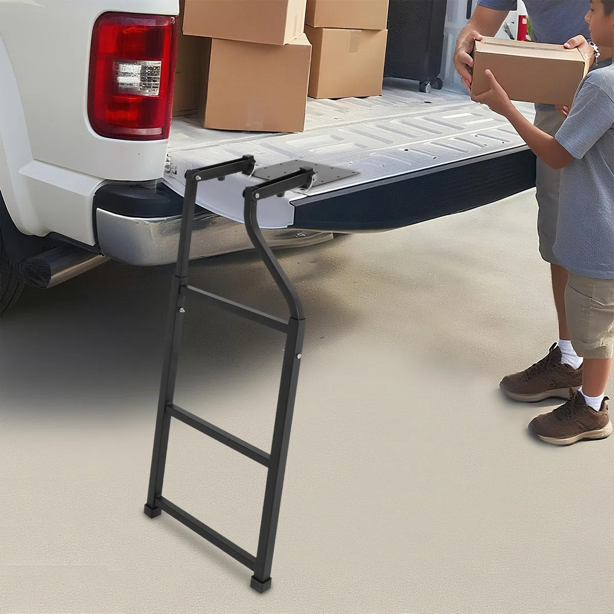 Heckklappenleiter für Pickup Truck, Heckklappe Leiter Pickup Truck Zubehör, Universal einstellbare Erweiterung Schritt Leiter mit Edelstahl selbstbohrende Sechskantschrauben