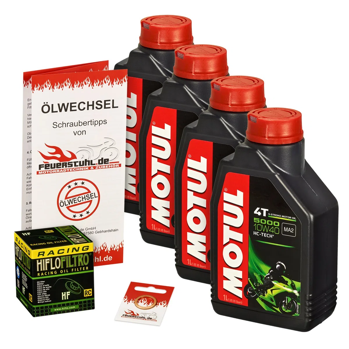 Motul 10W-40 Öl + HiFlo Ölfilter für Honda XL 1000 V Varadero, 99-02, SD01 SD02 - Ölwechselset inkl. Motoröl, Racing Filter, Dichtring