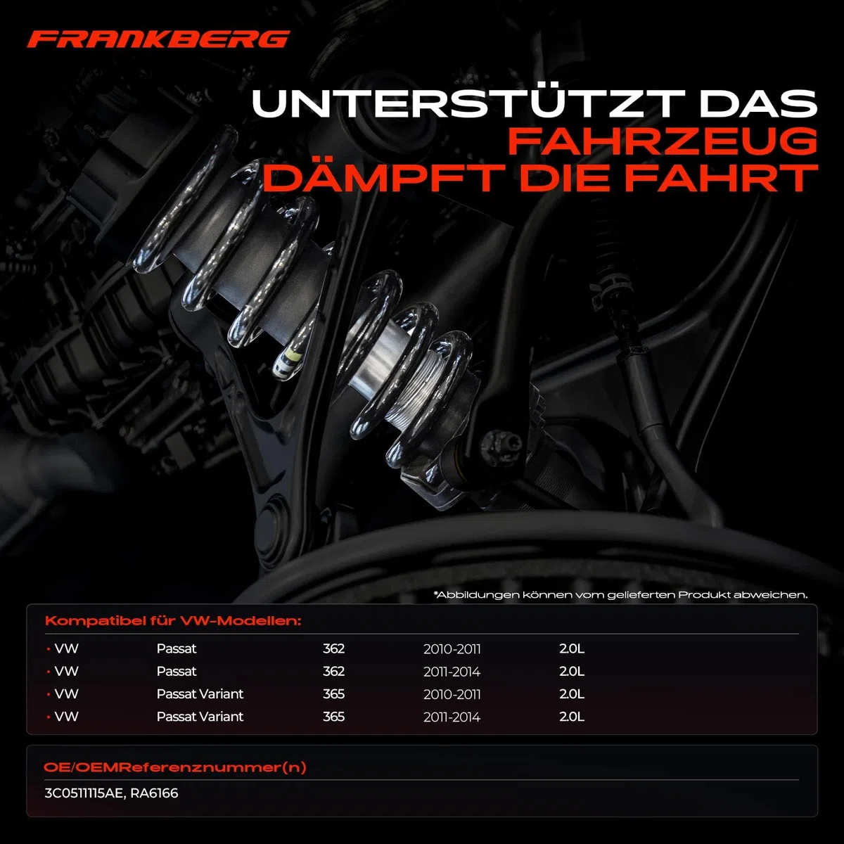 Frankberg 2x Federn Fahrwerksfeder Hinterachse Kompatibel mit P.a.s.s.a.t Variant 365 2.0 TDI Kombi 2010-2014 Replace# 3C0511115AE