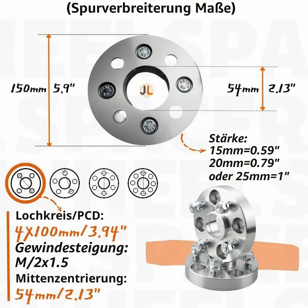 JINLING KJ Spurverbreiterungen PCD 4x100 Nabenbohrung 54 mm für Alto Swift Alivio Every Spacia Celerio P-eugeot 107/108 Ci-troen C1, 2 Stück