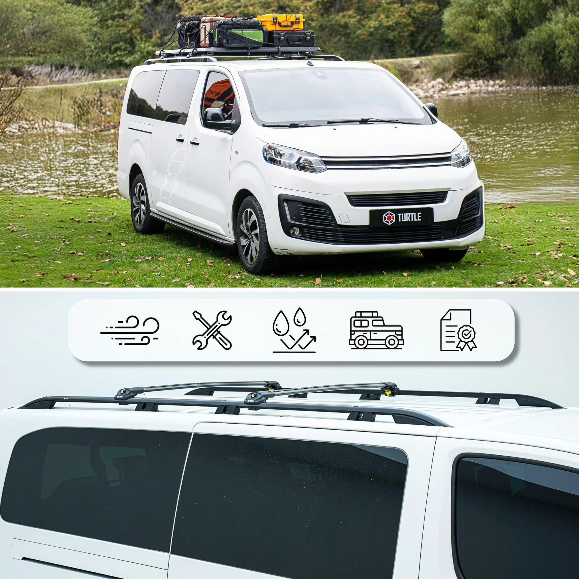 TURTLE Für Dacia Dokker 2013-2024 Crown Dachreling | SCHWARZ