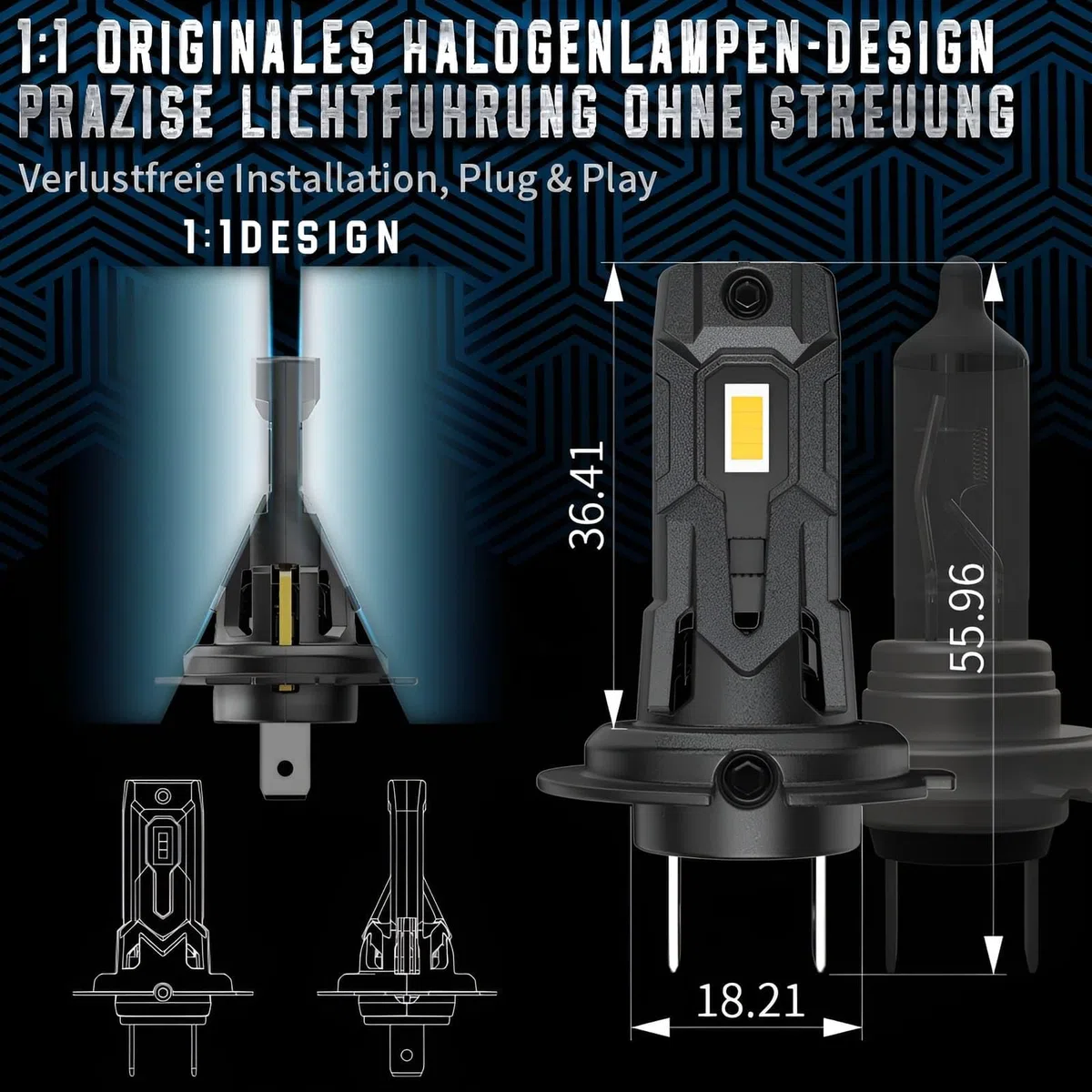 H7 Halogen lampen Auto 12V 55W, Superhelle 6000K Weiß H7 Scheinwerferlampen Ersatzbirnen für Abblend- & Fernlicht, Canbus Fehlerfrei Plug & Play, Perfekt für Autobahn & Nachtfahrten, 2er Set