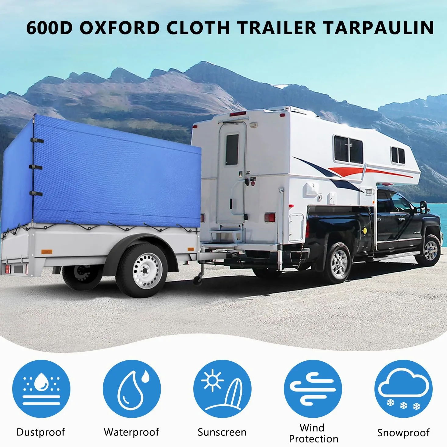 Anhänger Hochplane, Allwetter-langlebiger Trailer Cover mit Seil, 600d Oxford-Gewebe Abdeckplane Anhänger Abdeckung Plane für 750kg PKW Hänger (Mit Reißverschluss hinten)