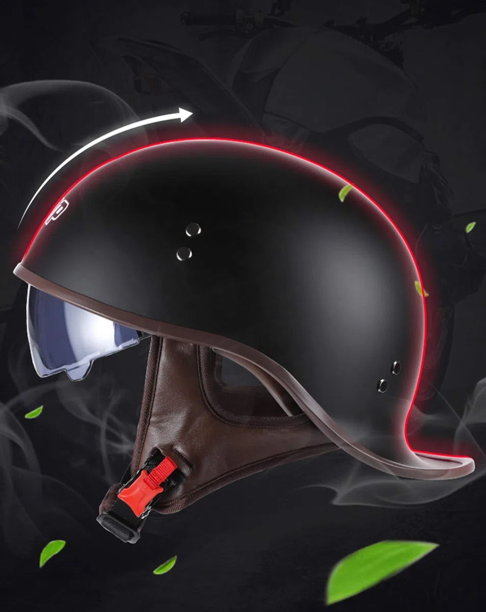 Retro Half Shell Jet Helm Motorrad Helm Brain Cap Scooter Helm Motorrad Helm mit eingebautem Visier Chopper Moped ECE Zertifizierung H,L(59-60cm)