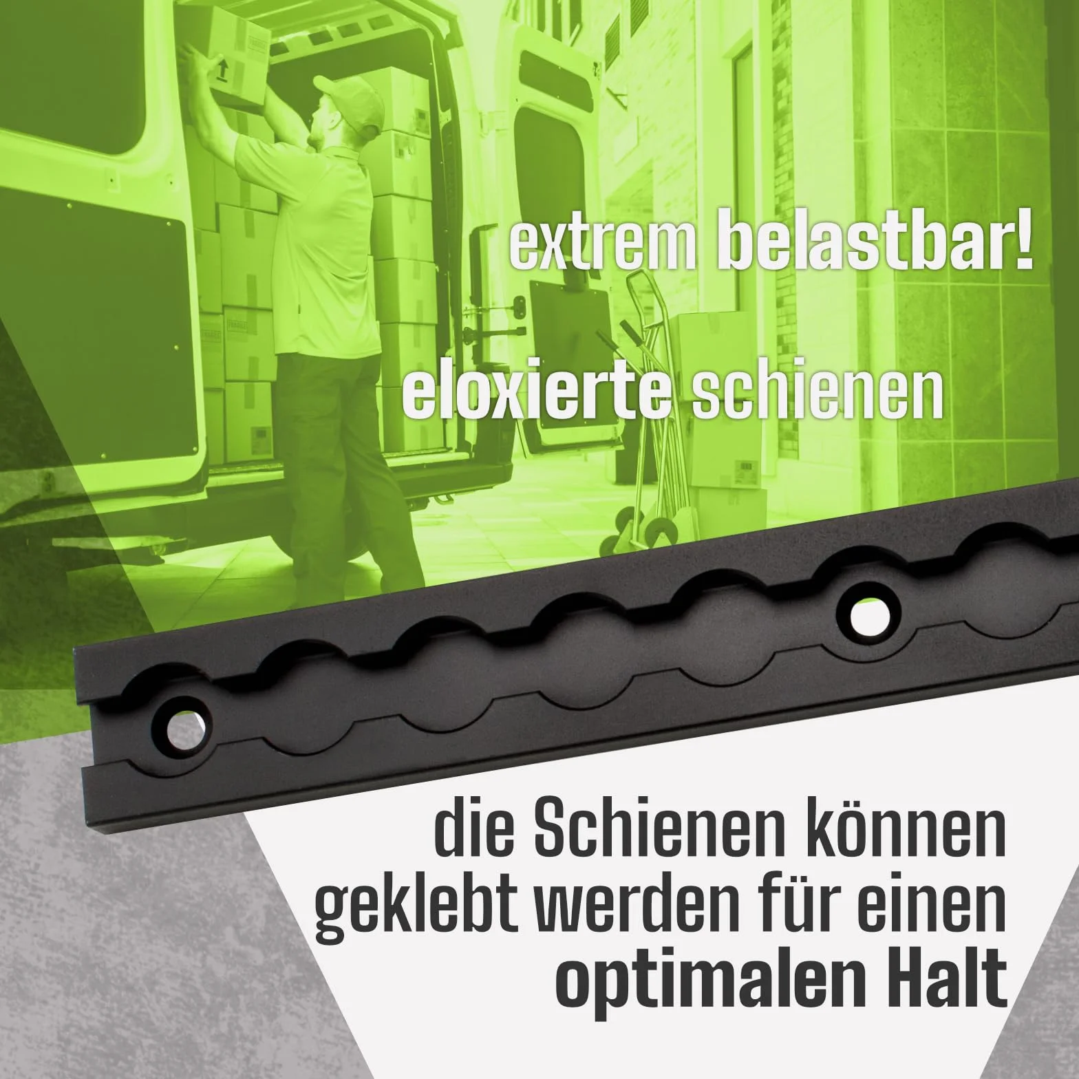 Airlineschiene robust eloxiert eckig schwarz 2X 1,0 Meter mit 4 Zurrösen und 4 Endkappen, Alu Zurrschiene Black line, hohe Stabilität und Langlebigkeit, für Anhänger, PKW, LKW, Camper, Wohnmobil