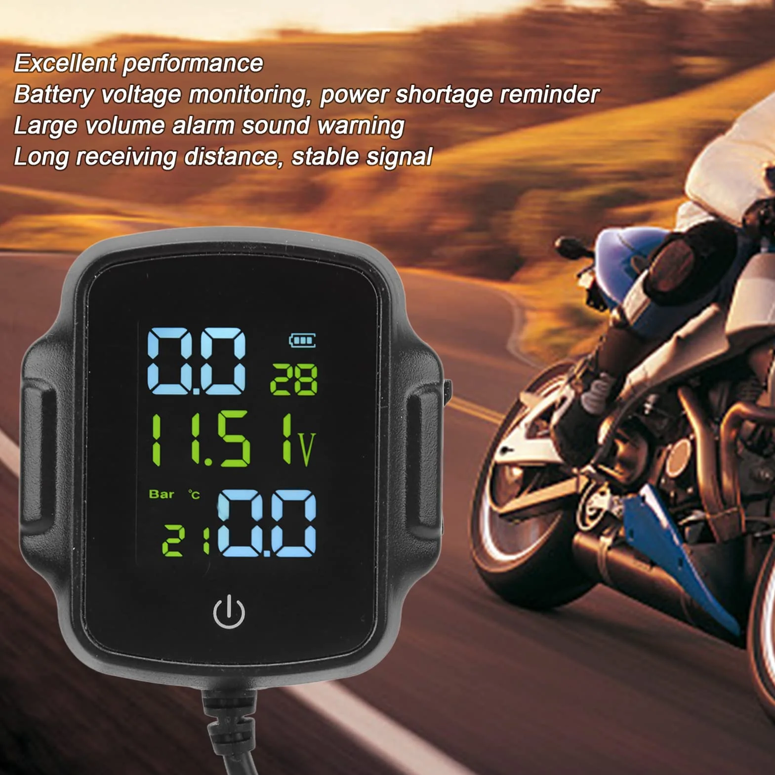 Reifendruckkontrollsystem für Motorräder, Kabelloses TPMS mit 2 Externen Sensoren, 12 V USB Aufladung für Mobiltelefone, überprüfen Sie Ihren Reifendruck während der Fahrt