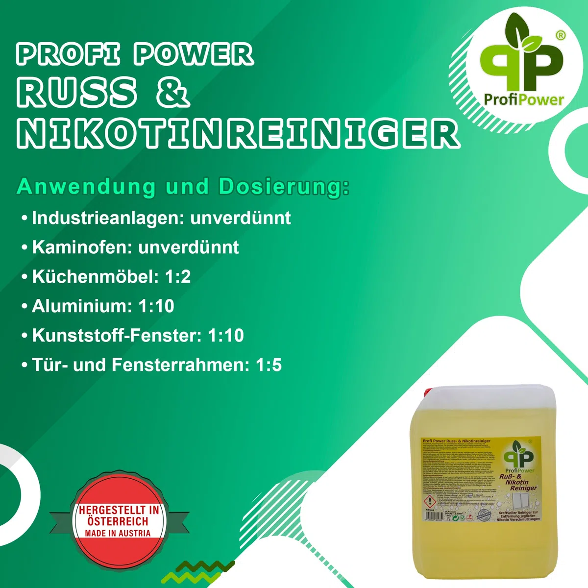 Russ- & Nikotinreiniger Profi Power (5L) - Nikotin Entferner – Ruß Entferner – Nikotin Entferner Reiniger – Küchenmöbel- Fensterrahmen Reiniger