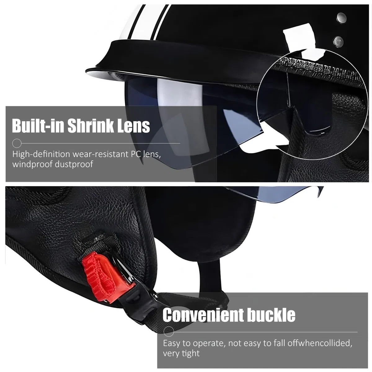 Halbschalenhelm Motorradhelm mit ABS-Schale ECE-zertifizierter Schnellverschluss und abnehmbarem Visier für Erwachsene | Chopper Helm, Mofa Helm Retro, JetHelm Halbhelm für Scooter