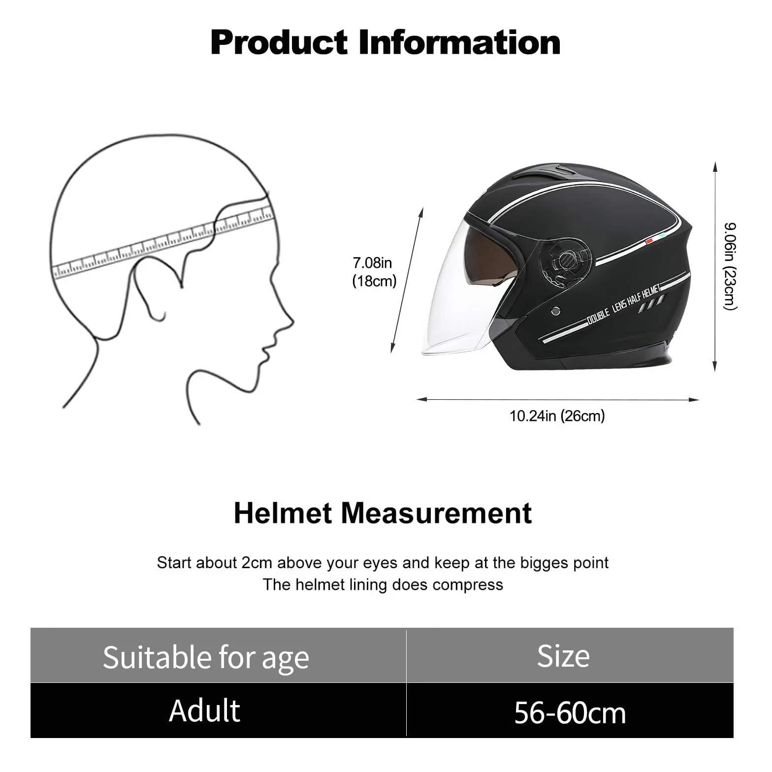 Motorradhelm mit Doppelvisier, Jethelm Jet-Helm Roller-Helm Scooter-Helm Moped Mofa-Helm Chopper Retro Vintage Jethelme