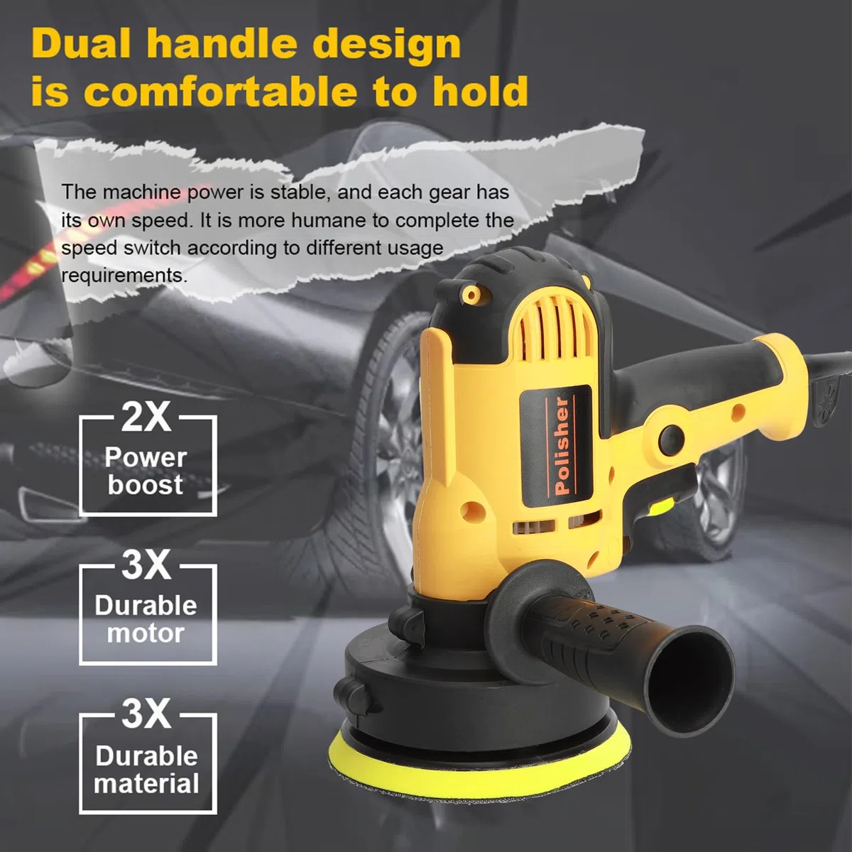 Mini Poliermaschine, 700W Auto Poliermaschine 125mm Exzenter Poliermaschine Polierer mit Geschwindigkeit 600-3600RPM, Seitengriff, 125mm Polierschwamm Zubehörset für Auto, Möbeln, Metall