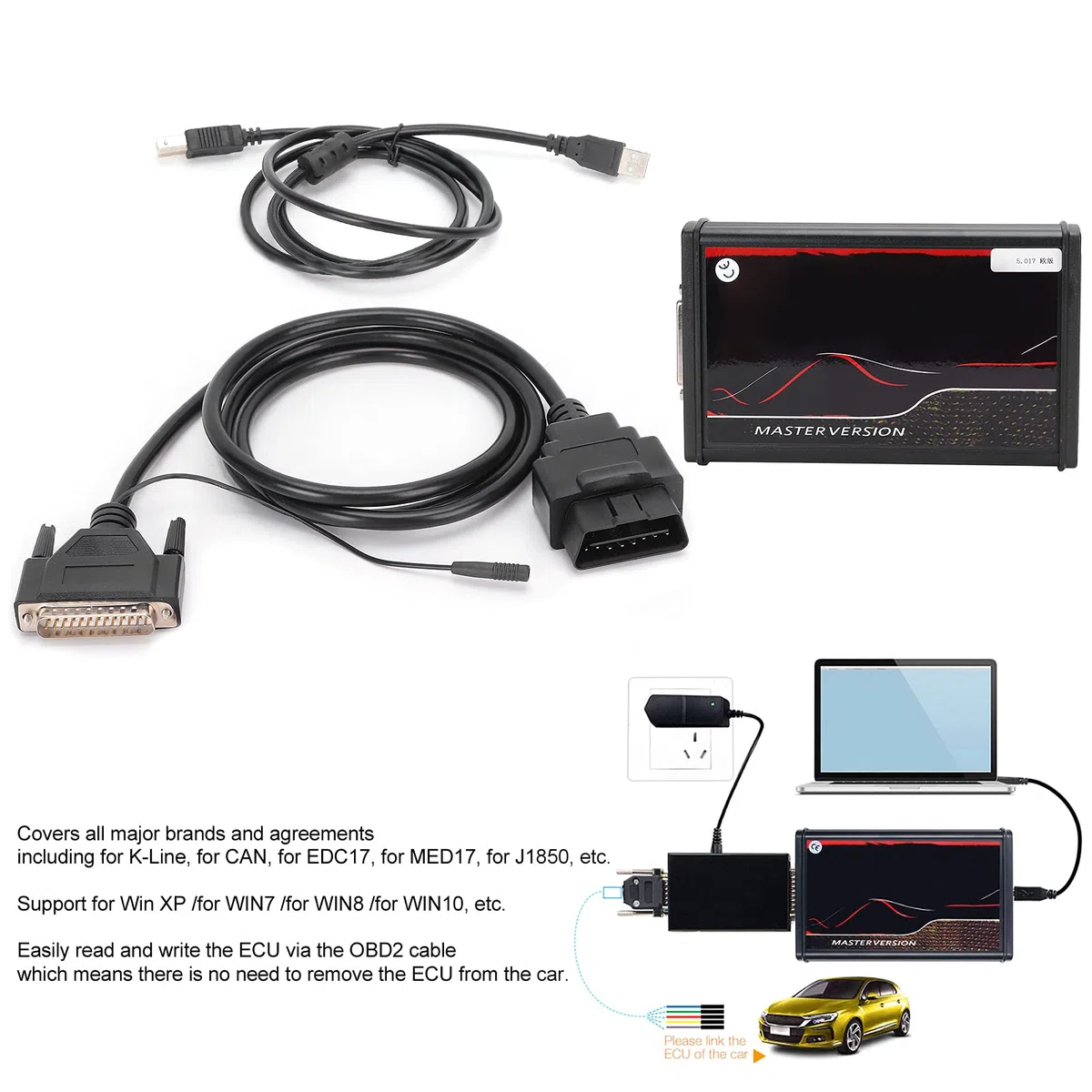 Keenso Car OBD2 -Scannerprüfung, EU Online OBD2 ECU -Tuning -Kit für Kess 5.017 V2.8 KT V7.020 Auto -LKW -Diagnose -Werkzeug Nr. Tokens
