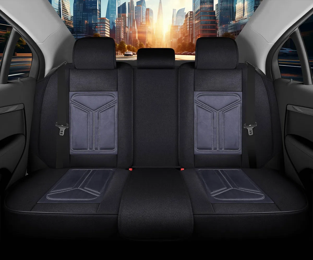 Autositzbezüge Universal für PKW & SUV – Premium Schonbezüge Komplettset Schwarz/Grau, hochwertig verarbeitet für mehr Sitzkomfort, Airbag-kompatibel Sitzauflage, für Vorder- und Rücksitze