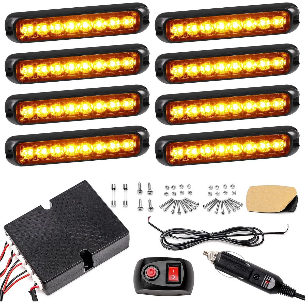 8X8LED Warnlicht Frontblitzer - 12V/24V Blinklicht Stroboskoplicht Warnleuchte,IP65 Notfall Warnung Blinklichter Strobe Orange 13Modi Blitzmodul für Truck Traktor Emergency KFZ LKW