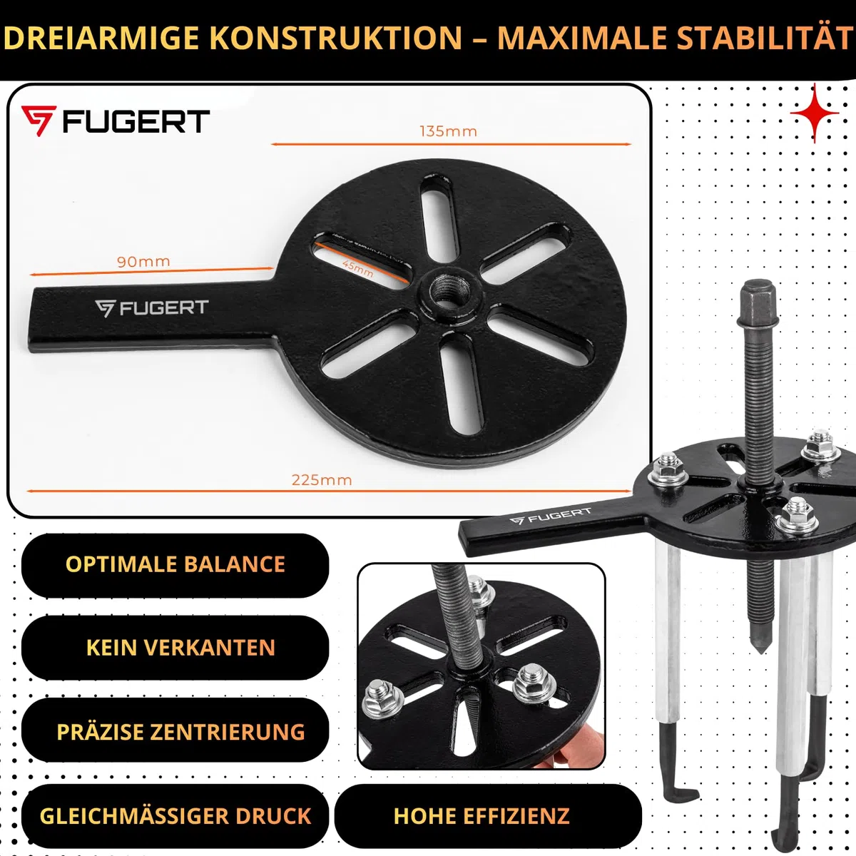 Lagerabzieher Set, Kugellager Abzieher & Innenlager Abzieher, stabiler 3-Arm Innenabzieher Werkzeug zum schonenden Entfernen festsitzender Lager, universal für Werkstatt, 45–105 mm, 21-tlg.