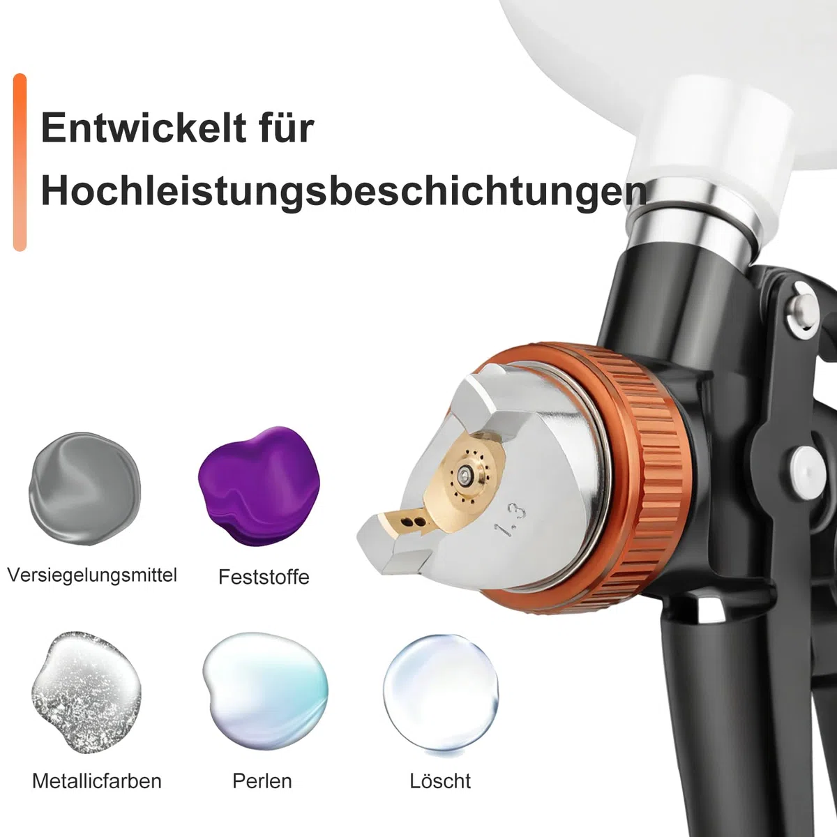819C HVLP Lackierpistole Spritzpistole mit 3 Düsen 1,3mm 1,7mm 2,0mm Profi Farbsprühsystem Spraypistole mit 600ML Plastikbecher Mit Luftdruckregler für Autos und Zuhause