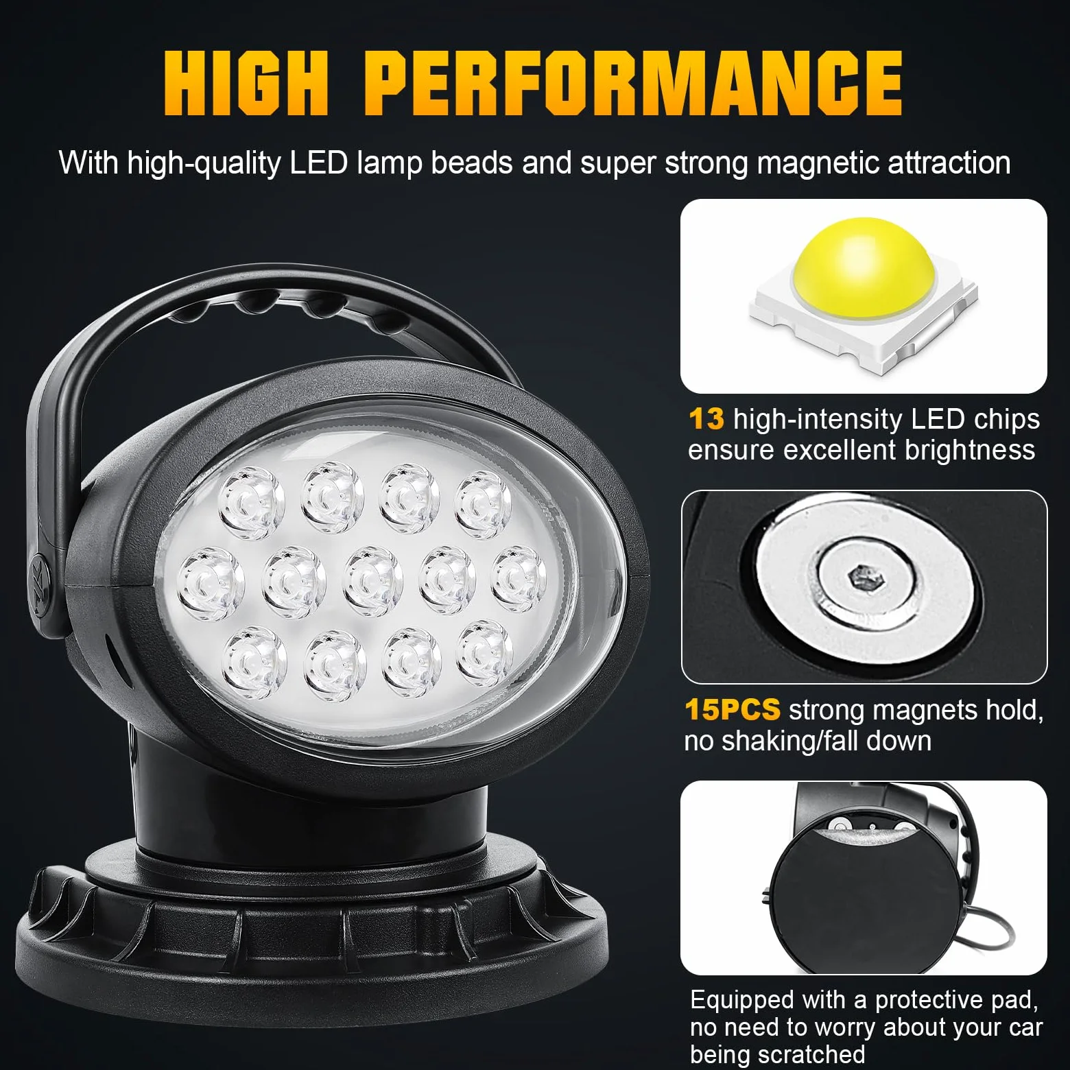 RIGIDON Led arbeitsscheinwerfer mit magnetfuß, 8 Zoll 38W Led suchscheinwerfer 12V mit fernbedienung, Spot offroad scheinwerfer für Auto SUV ATV Traktor LKW KFZ 4x4 Boot, 6000K Weiß arbeitslicht