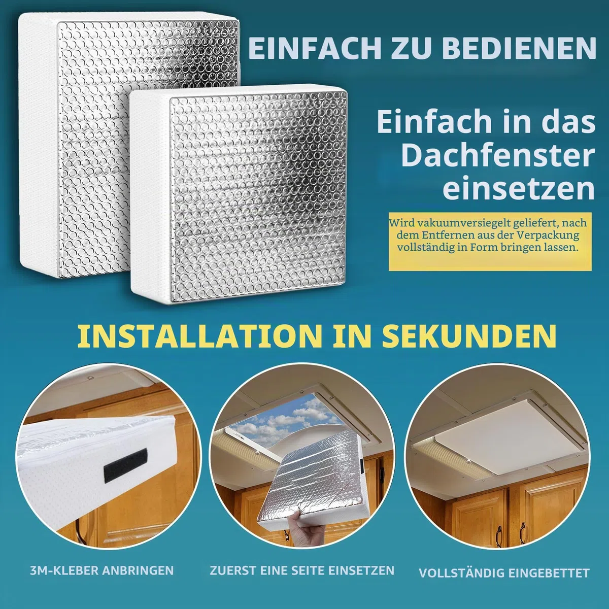 Wohnmobil-Dachfensterabdeckung, Wohnmobil-Isolator mit reflektierender Oberfläche (3591,6 cm, 2 Stück)