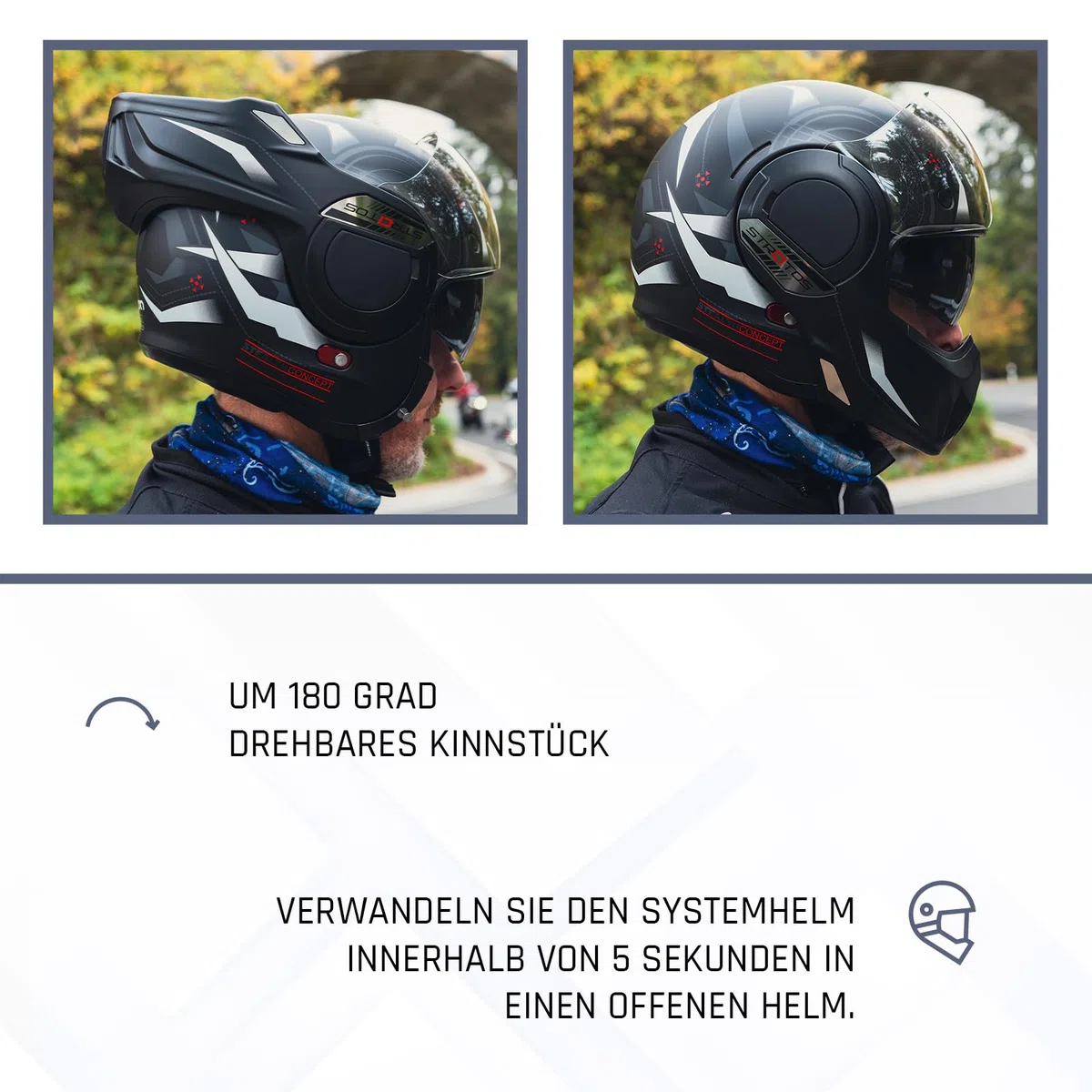 BEON Stratos Motorradhelm - Systemhelm Klapphelme mit Visier und Sonnenblende - Rollerhelm Sonnenblende - Motorrad Helm Damen & Herren - Integralhelm 180° Klappbar - Anti-Kratz-Visier - XL