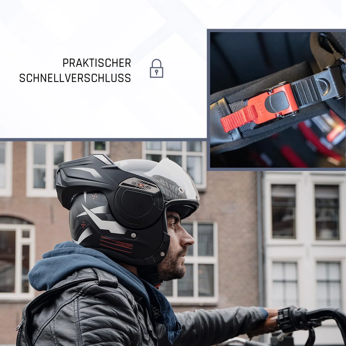 BEON Stratos Motorradhelm - Systemhelm Klapphelme mit Visier und Sonnenblende - Rollerhelm Sonnenblende - Motorrad Helm Damen & Herren - Integralhelm 180° Klappbar - Anti-Kratz-Visier - XL
