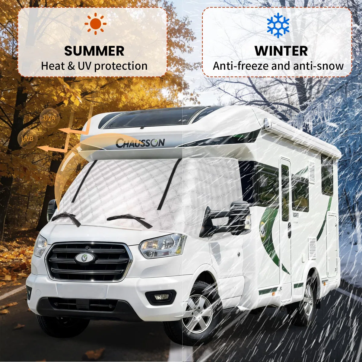 Thermische Fenstermatte Silber Thermische Abdeckung für Ford Transit 2015-2025 MK8 & MK9 Außendisolationsmatte Wohnmobil Sonnenschutz frontscheibenabdeckung Ford Transit thermomatte wohnmobil