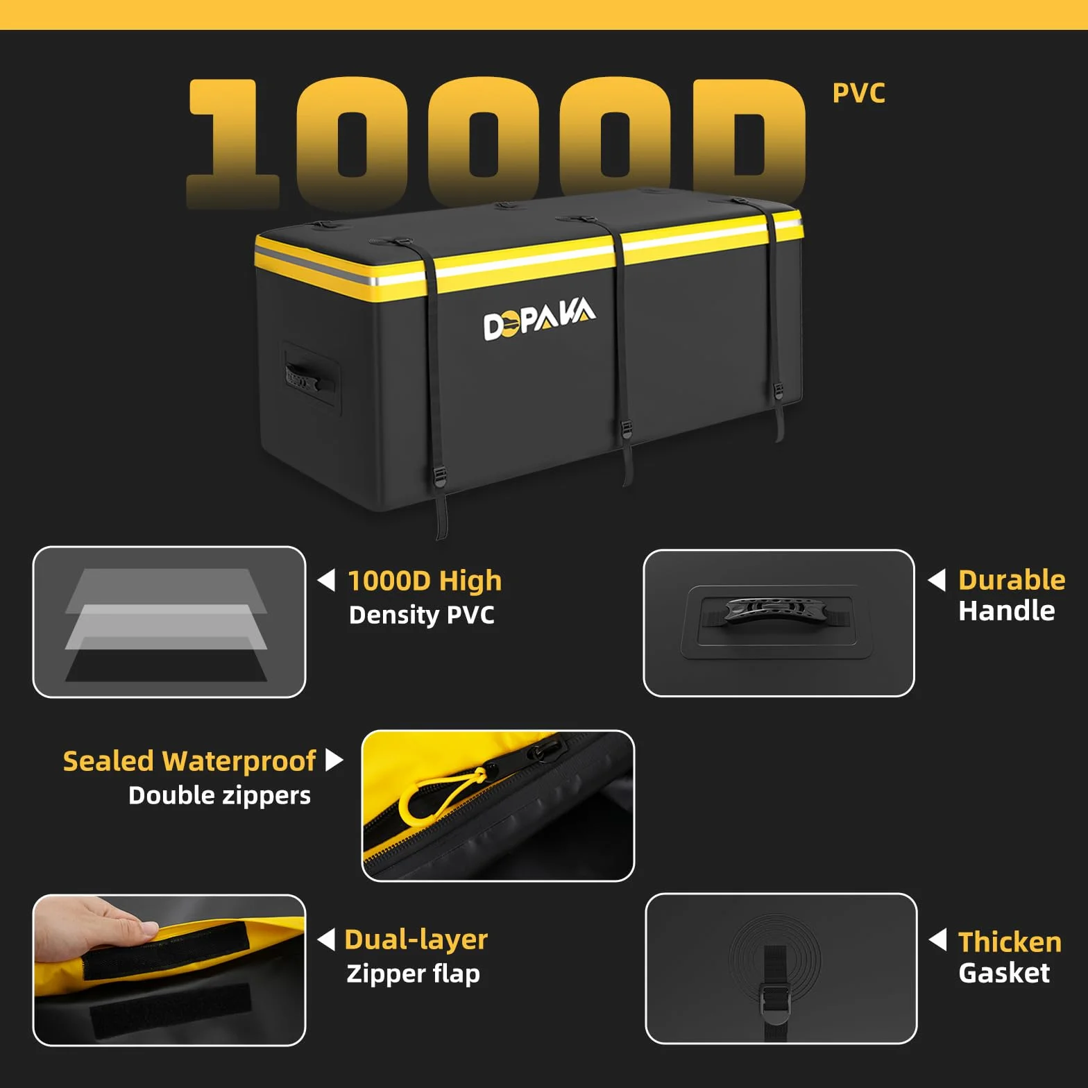 Auto Heckbox Gelenkgestell-Ladungstaschen Hitch Cargo Carrier Bag 100% wasserdicht Hitch 18,2 Kubikfuß 58,5" x 22" x 25" Hitch Cargo Bag enthalten 6 verstärkte Riemen für LKW Pickup alle Fahrzeug mit