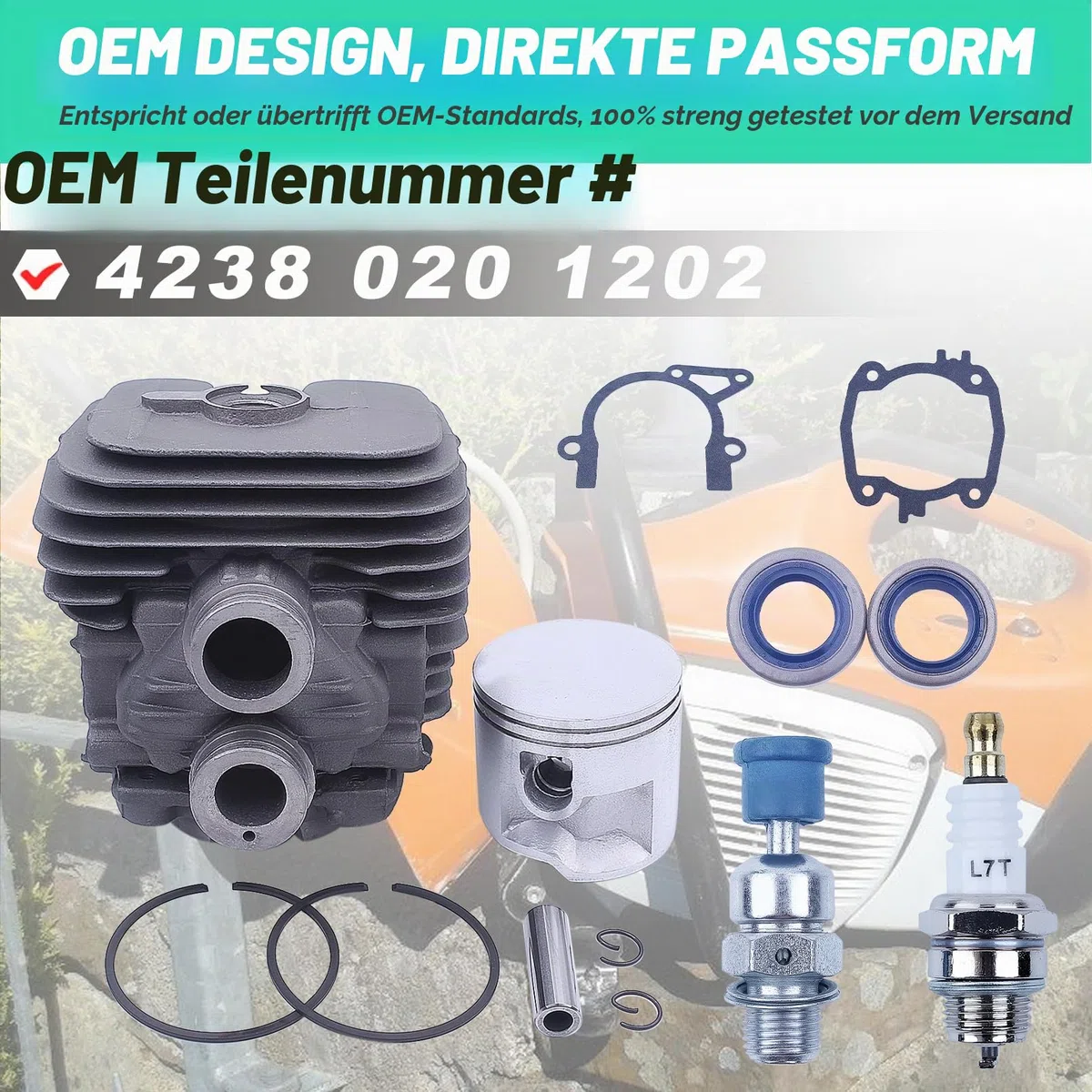 Adefol Zylinder und Kolben Kit für STIHL TS410 TS420 Trennsäge, 50mm Cylinder Piston Baugruppe + Zündkerze + Dekompressionsventil + Öldichtung + Dichtung Ersatzteile 13 in 1
