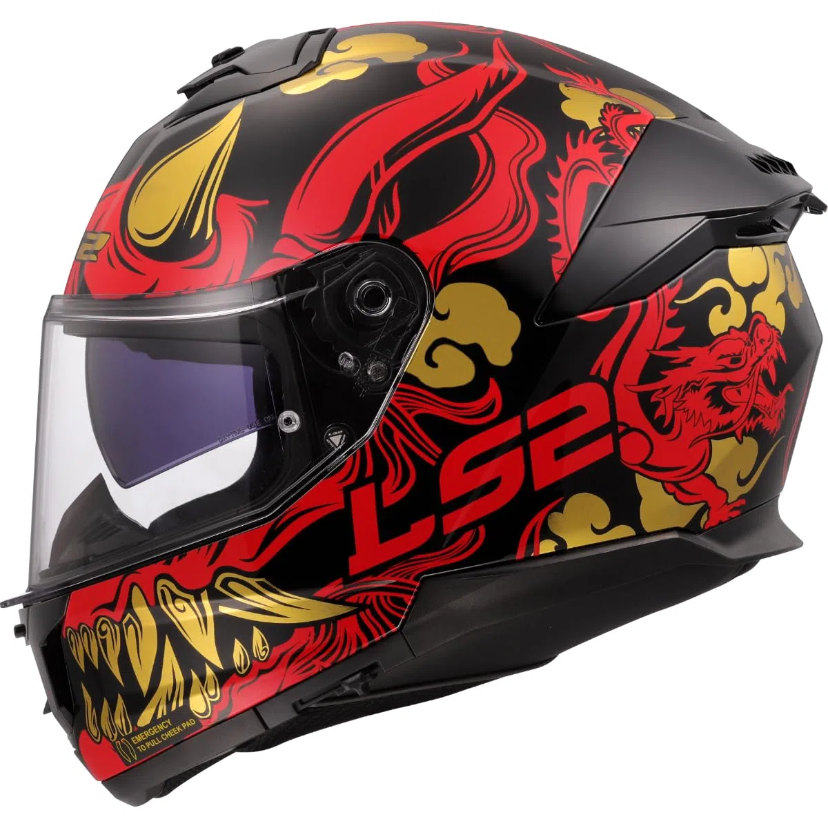 LS2, Integraler Motorradhelm STREAM II DRAKO Gloss Black Red, XS