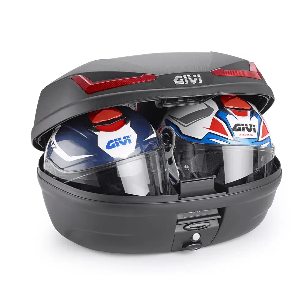 Givi Topcase Monolock® Simply 45L E455 - Universal - Für Motorrad/Roller/Quad - Inkl. Adapterplatte - Rot/Transparent