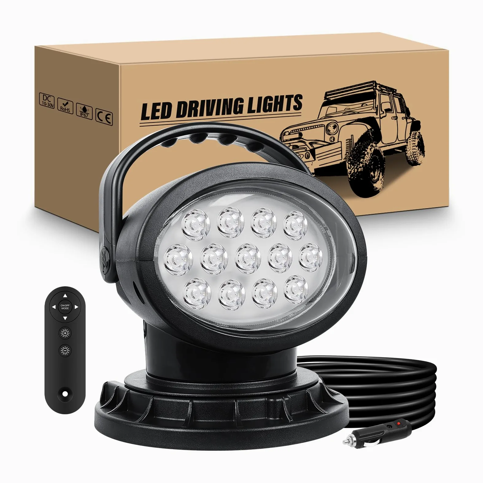RIGIDON Led arbeitsscheinwerfer mit magnetfuß, 8 Zoll 38W Led suchscheinwerfer 12V mit fernbedienung, Spot offroad scheinwerfer für Auto SUV ATV Traktor LKW KFZ 4x4 Boot, 6000K Weiß arbeitslicht