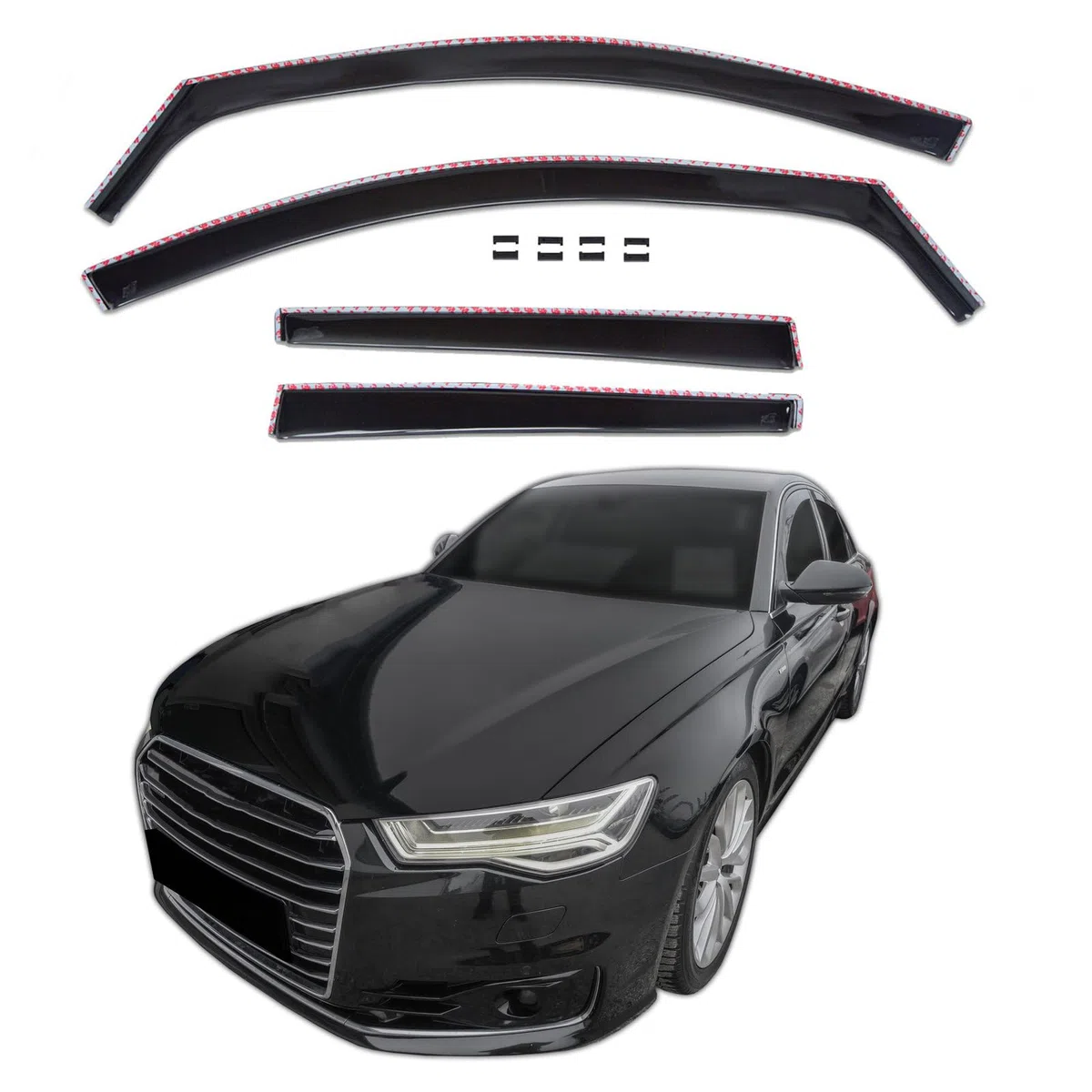 J&J AUTOMOTIVE GP Windabweiser passend für Audi A6 C7 Limousine 2011-2018 4tlg, Vorne und Hinten Regenabweiser Passform Getönt Schwarz
