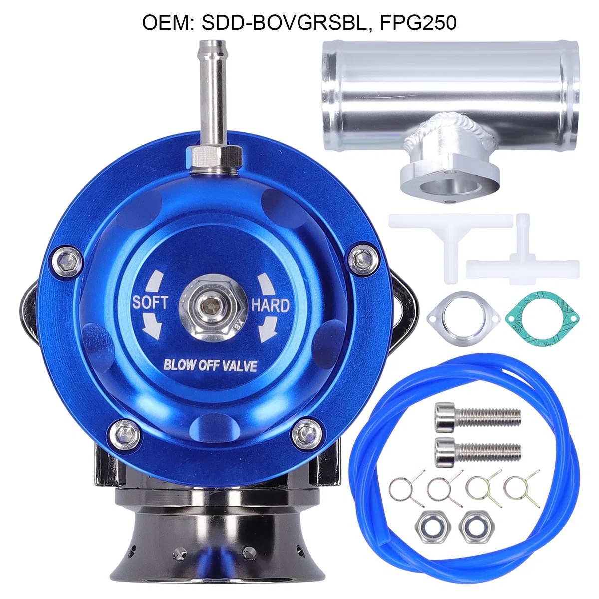 Abblasventil, Universal Aluminium Billet Turbo Abblasventil BOV, Professionelles Ablassventil BOV mit 2,5-Zoll-Flanschrohr & 8 Auslassanschlüssen für Rennwagen, Ansaugtrakt-Druckentlastung(Blau)
