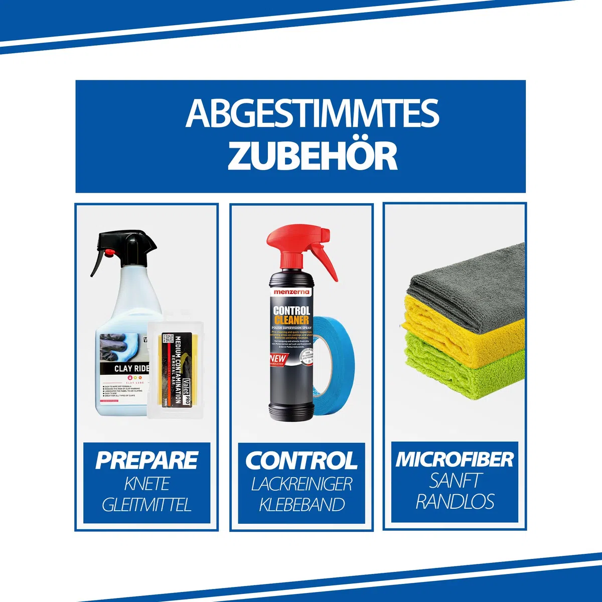 Auto Politur Bundle: PLSH H15 Poliermaschine + Menzerna Polituren 250ml + Garage Freaks Polierpads + ValetPRO Reinigungsknete + ValetPRO Clay Rider 500ml + SONAX Quick Detailer + detailmate Mikrofaser