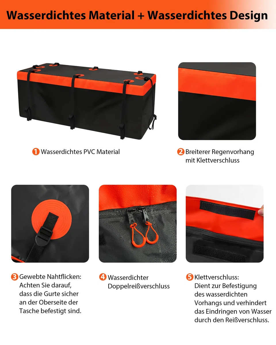 Signstek Softshell-Heckträger Hecktasche für Anhängerkupplung, Wasserdichter Heckbox, Auto Hintere Gepäcktasche, 15 Kubikfuß / 430L Faltbare Hecktasche147 x 48 x 61 cm