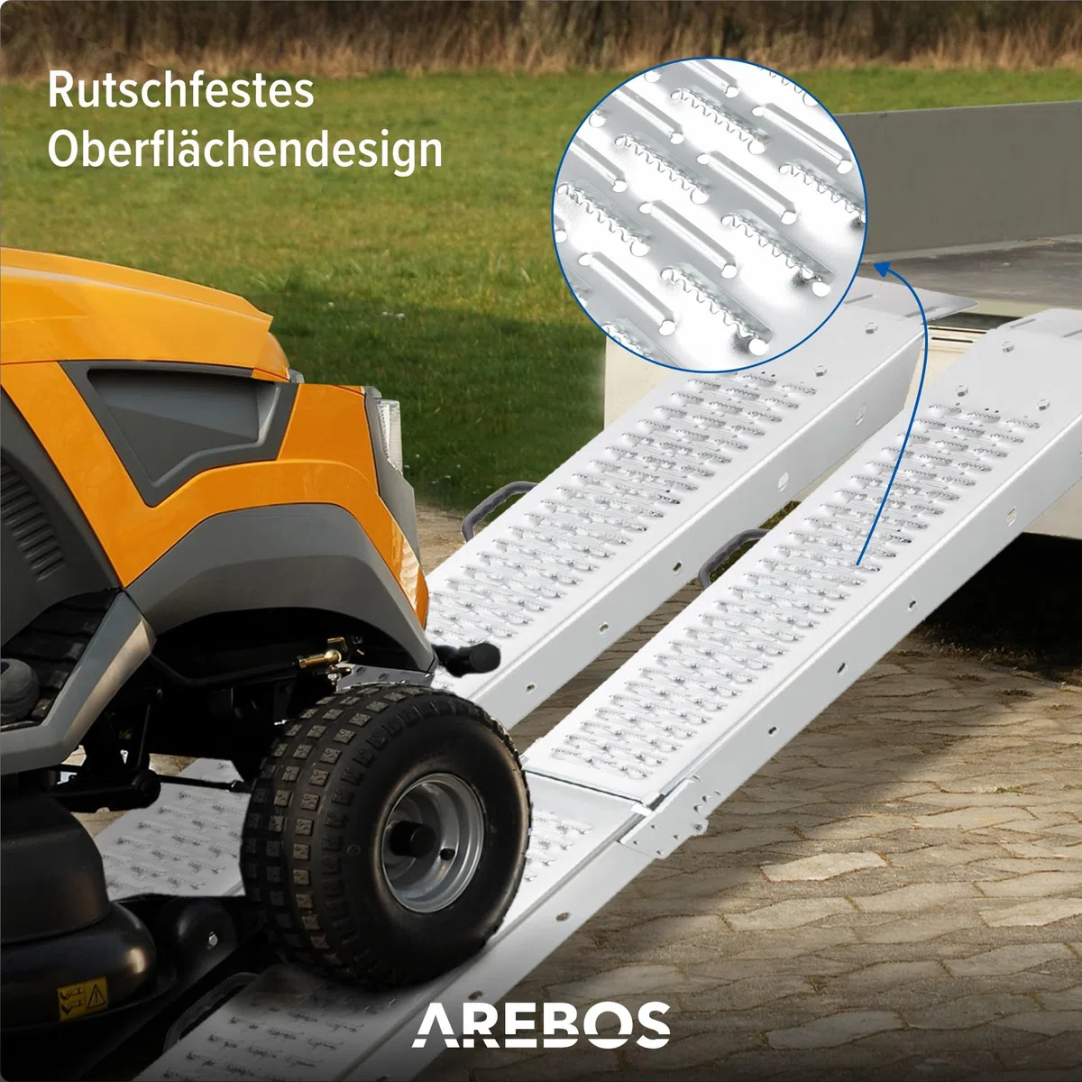 Arebos 2X Faltbare Auffahrrampen | Stahl Rampe bis 400 kg belastbar,rutschfest,perforiert | Laderampe für Auto oder Anhänger Auffahrrampe für Motorrad, Rasentraktor, Rollstuhl, Fahrrad | 180 cm