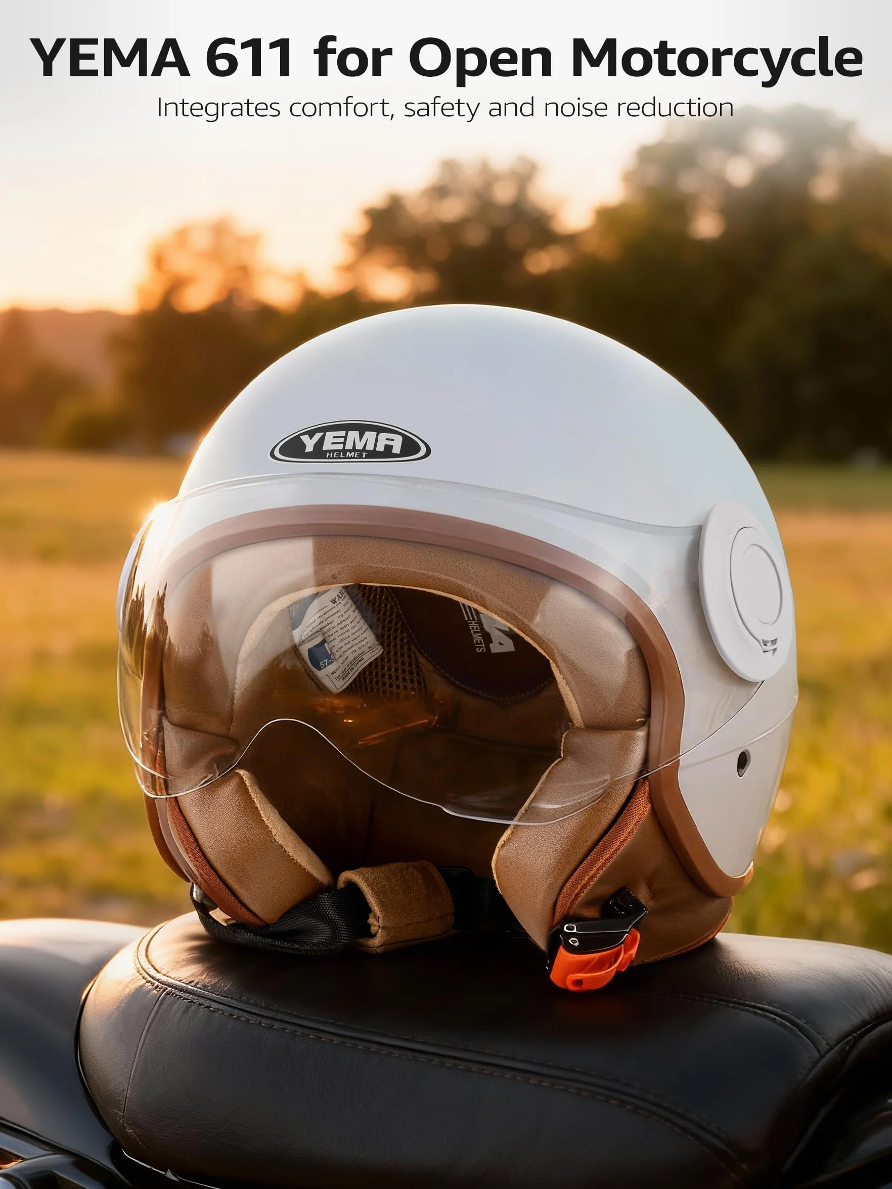 YEMA Helmet Jethelm DW-631 Moped Scooter ECE 3/4 Halbhelm für Herren Damen