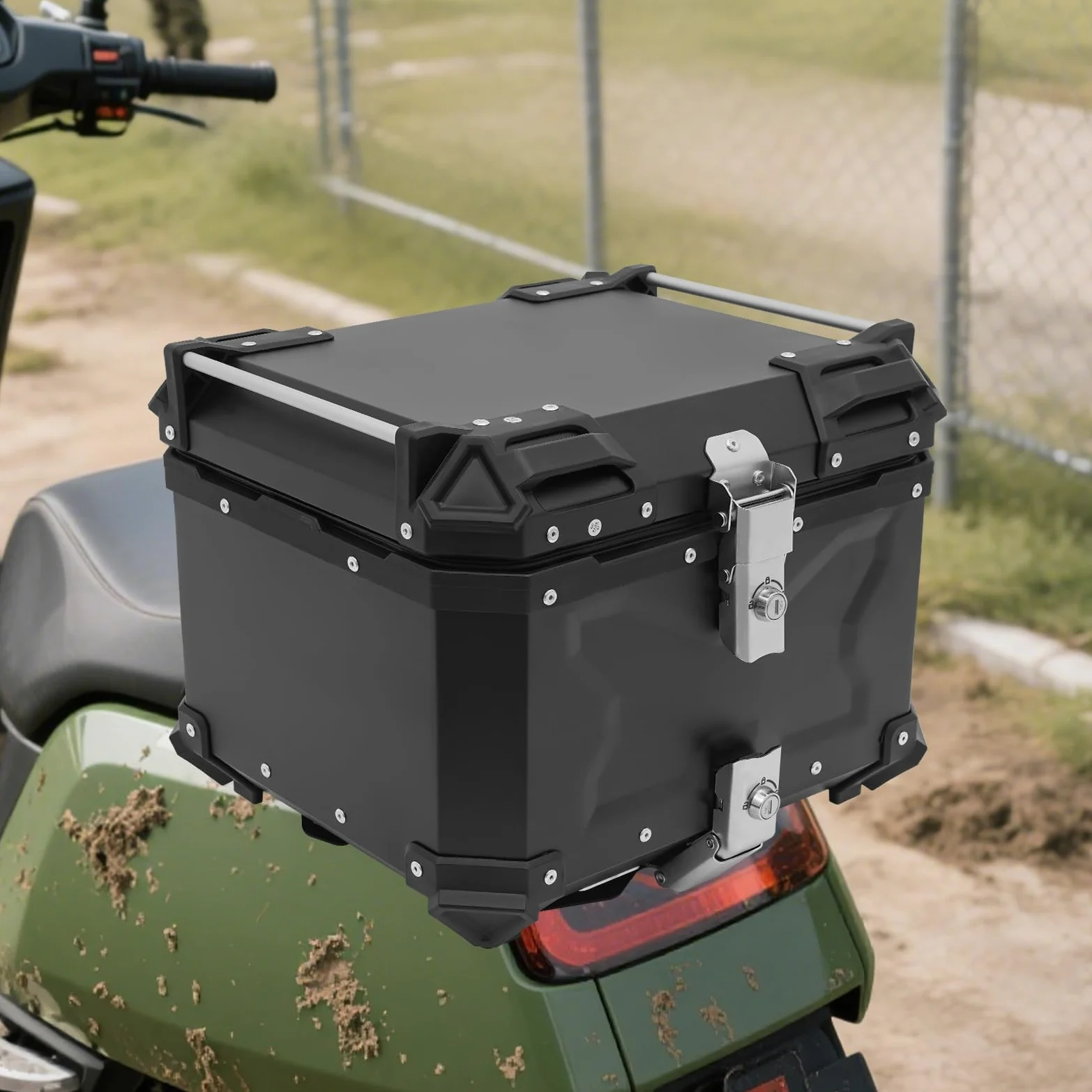 Topcase Motorrad 45L, Heckbox aus Aluminium, Motorradkoffer mit PU Leder Futter & Schloss | TopcaseProfessionelle | Universal Topcase | Max. Tragfähigkeit 10kg | Wasserdicht und Diebstahlsicher