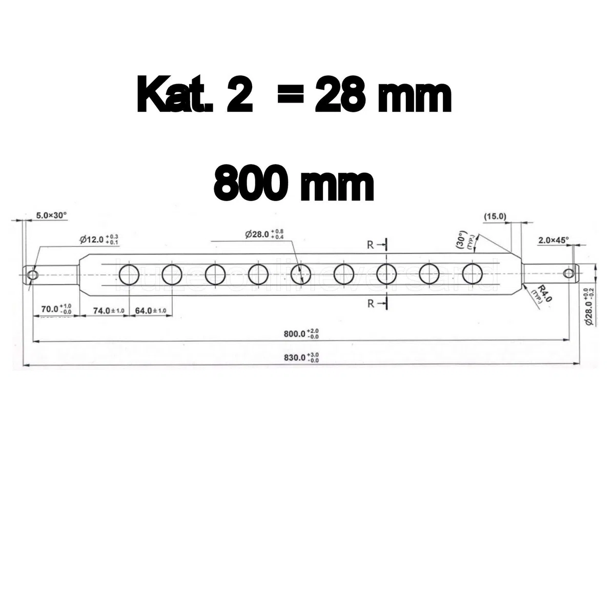 BUZE Ackerschiene Kat. 2 (= 28 mm) 800 mm (830 mm Gesamtlänge)