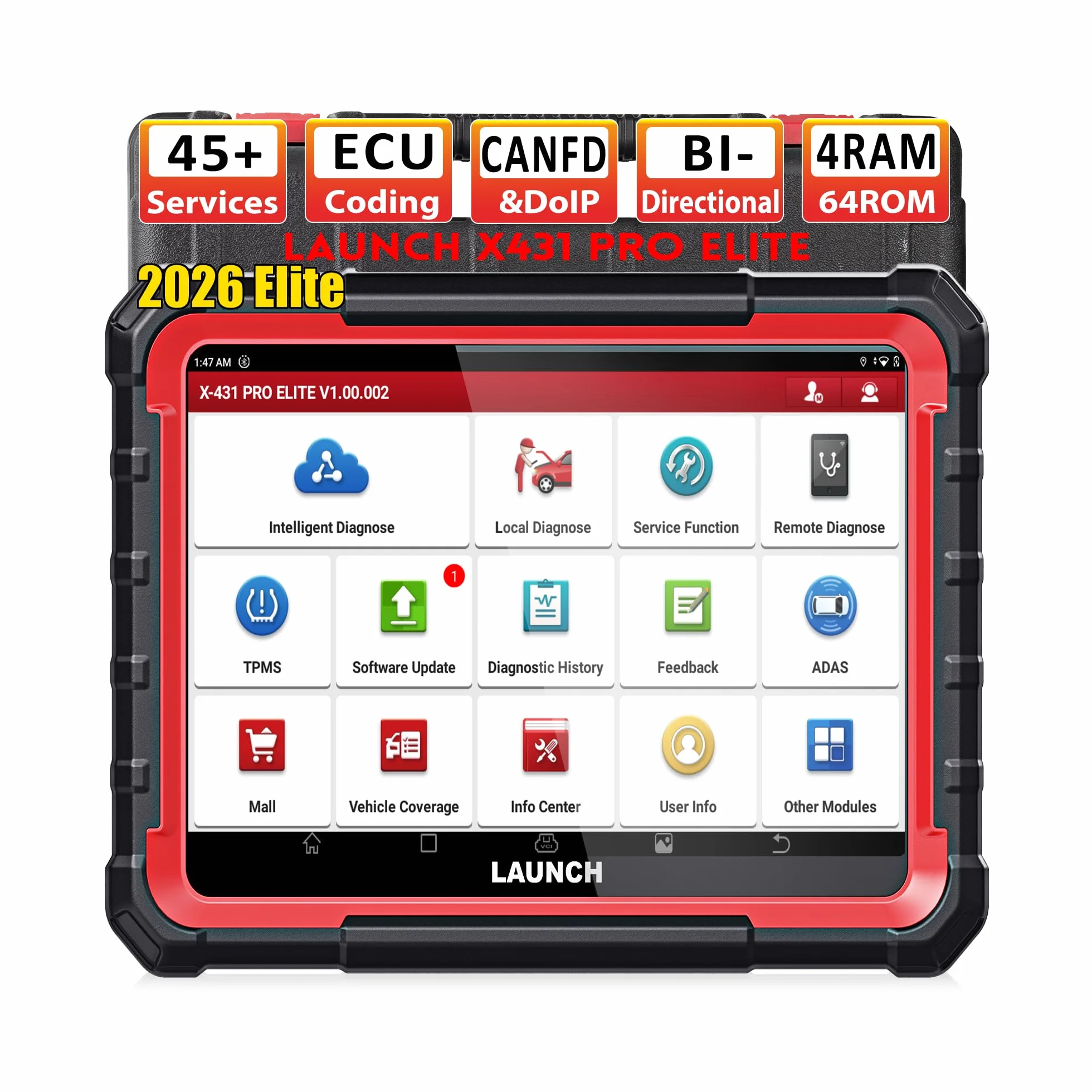 LAUNCH X431 PRO Elite OBD2 Diagnosegerät,ECU Online-Codierung & Bidirektional,Vollständige Systemdiagnose,45+Servicefunktionen,CANFD&DOIP,V.A.G. Guided Funktion,2 Jahren Update