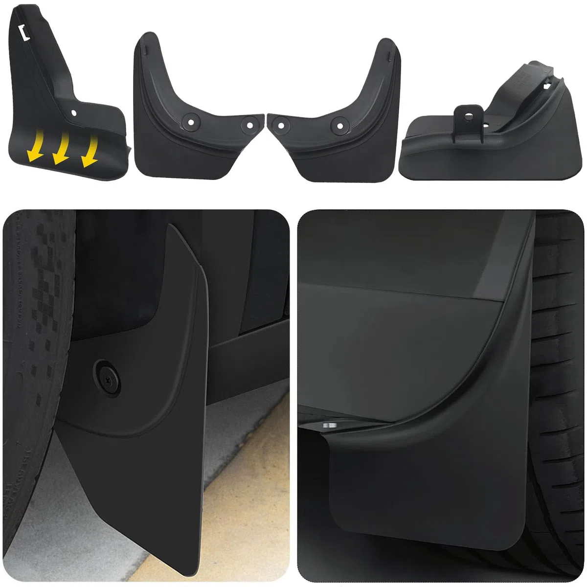 Schmutzfänger für Tesla Model 3 2023-2020, Upgraded Flexible Ohne Bohren/Klebeband, Spritzschutz Kotflügel Zubehör, 4 Stück