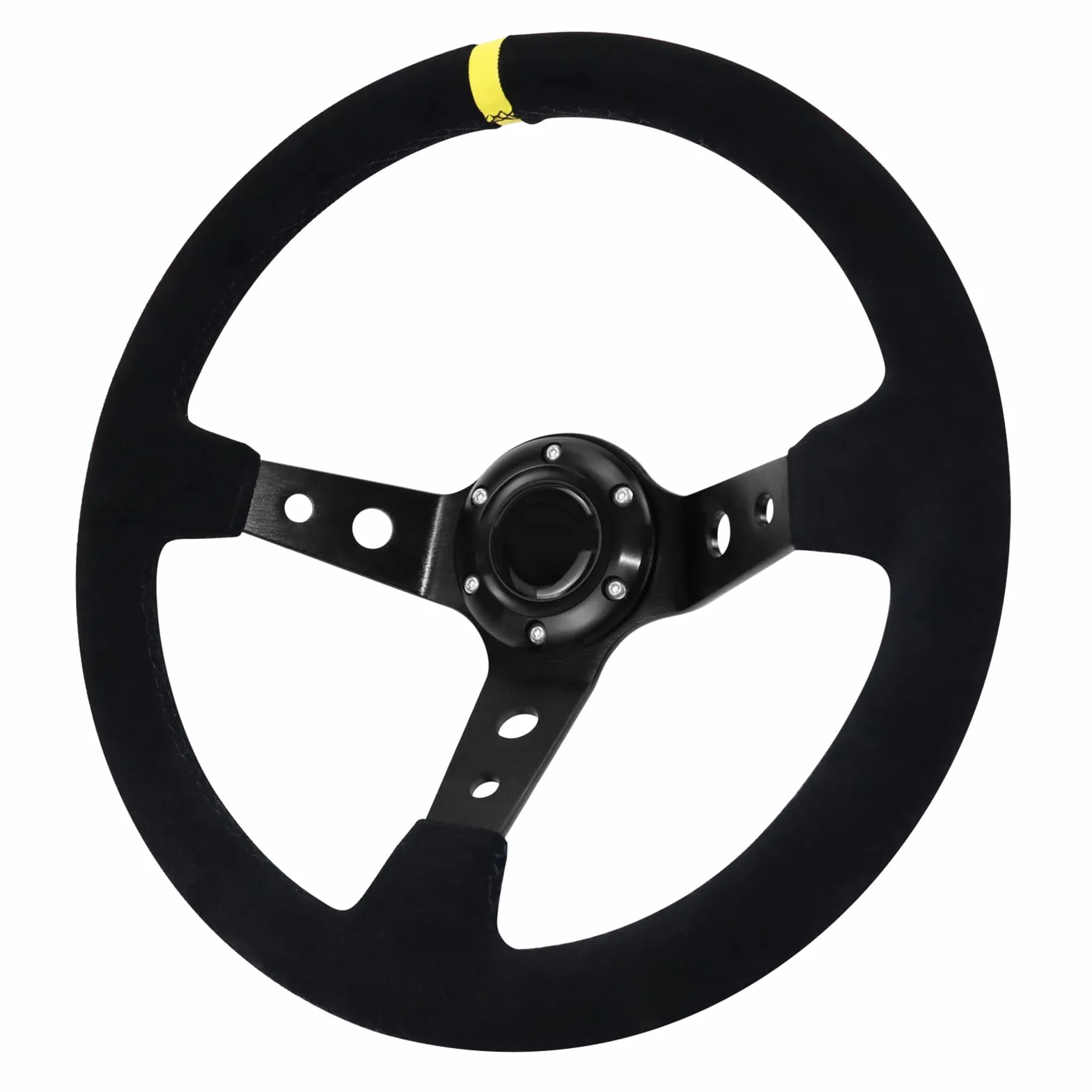 Universal Racing Lenkrad, Gaming Lenkrad 13.6" 6 Schrauben Griff Wildleder Deep Dish mit Horn Taste für Rennen/Rallye/Motorsport/Auto Sim Fahren(Schwarz)